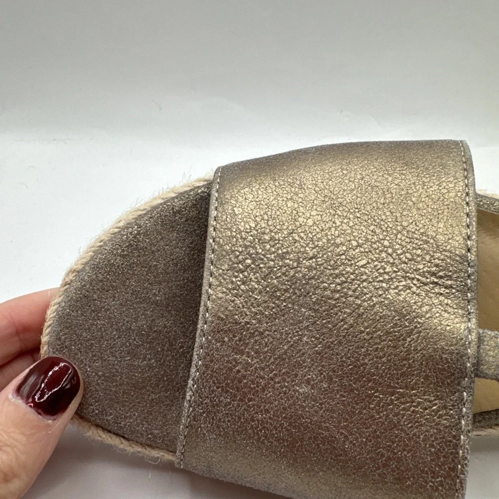 Eileen Fisher‎ Lee Gold Leather d'Orsay Espadrille Flat Slip On Sandal Shoes 7.5